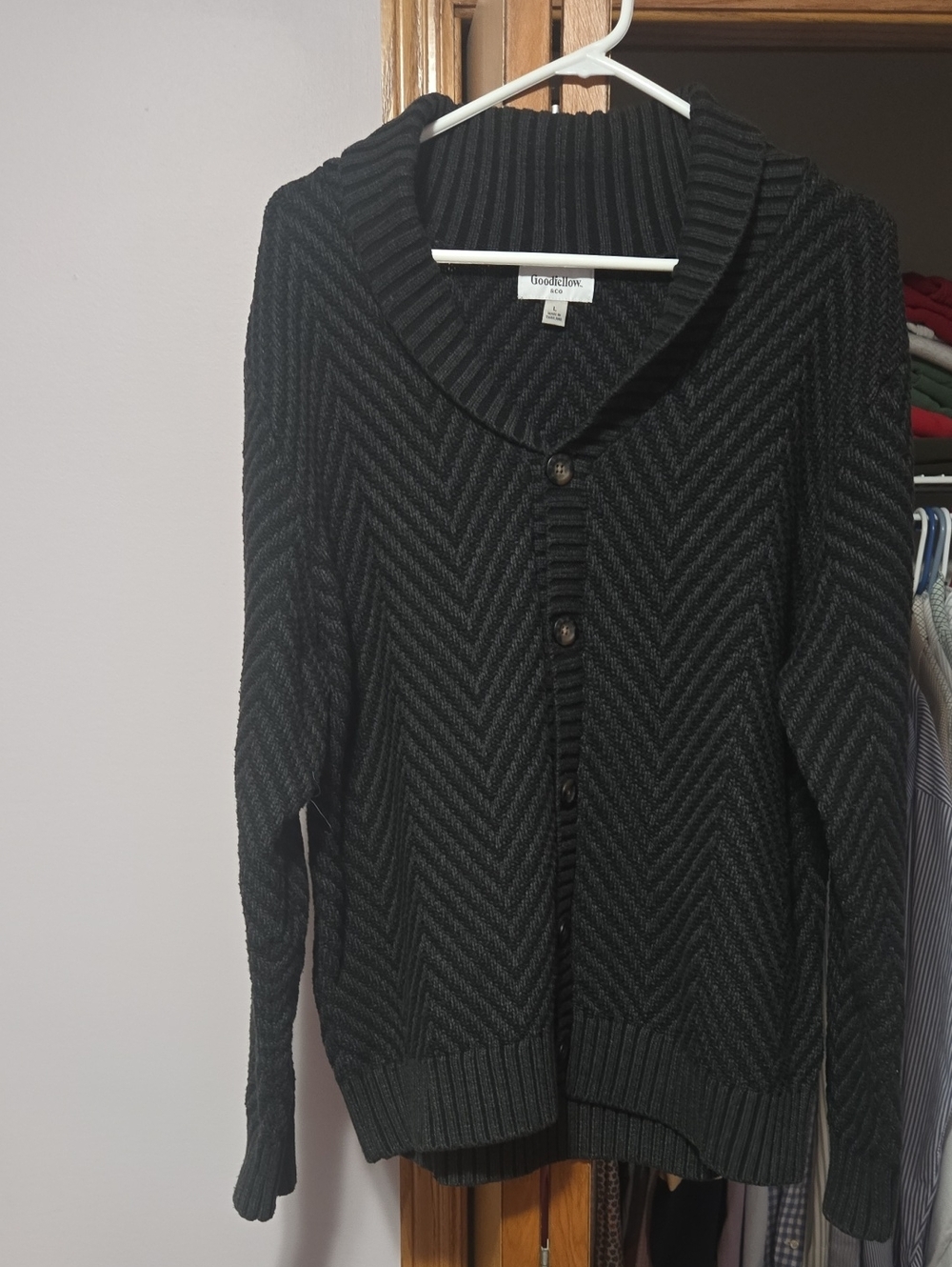 Goodfellow & Co Black Chevron Shawl Collar Button-Up Cardigan